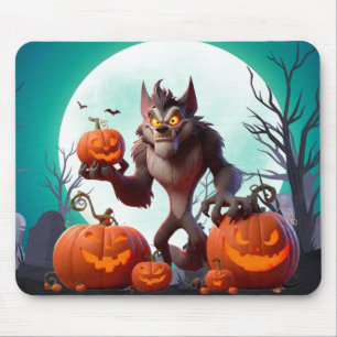 Halloween-Werwolf und Kürbisse Mousepad