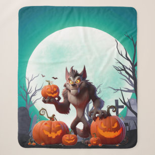 Halloween-Werwolf und Kürbisse Sherpadecke