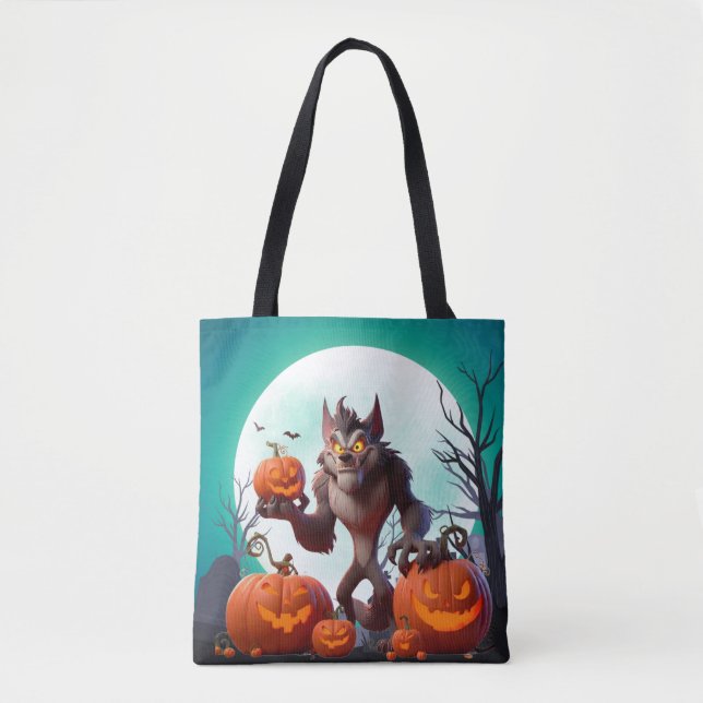 Halloween-Werwolf und Kürbisse Tasche (Vorderseite)