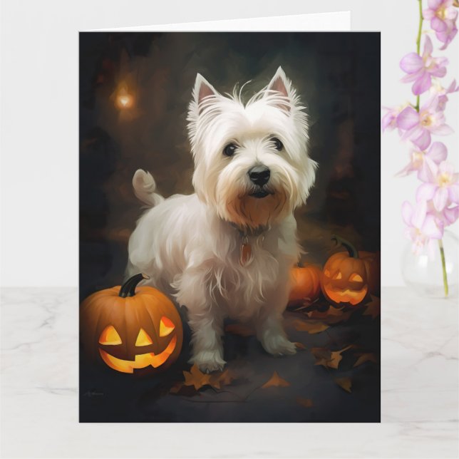Halloween West Highland White Terrier Pumpkins Karte (Orchidee)