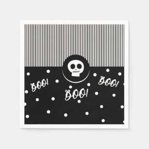 Halloween Whimsical Boo Schädel Schwarz & Weiß Par Serviette