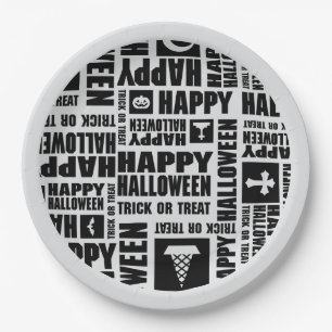 Halloween Whimsical Coole Typografie Schwarz Pappteller