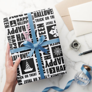Halloween Whimsical Funny Typografie Black Geschenkpapier