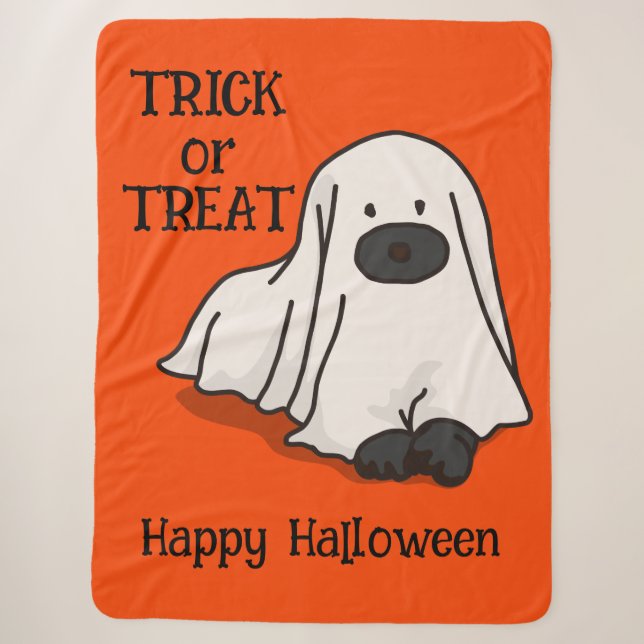 Halloween Whimsical Niedlich Ghost Dog Orange Sherpadecke (Vorderseite)