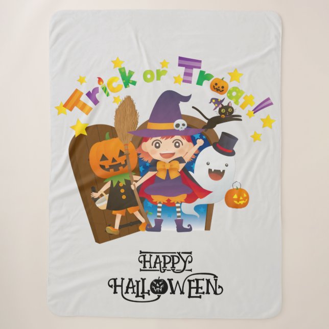 Halloween Whimsical Niedlich Hexenmädchen Sherpadecke (Vorderseite)