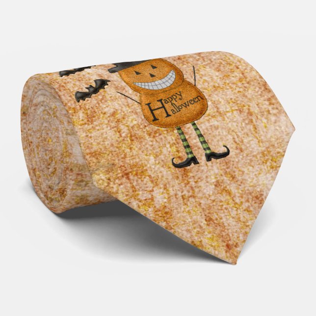 Halloween Whimsical Pumpkin Man Krawatte (Gerollt)