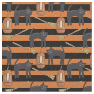 Halloween Whimsical Stripes, Katzen, Kürbisgewebe Stoff