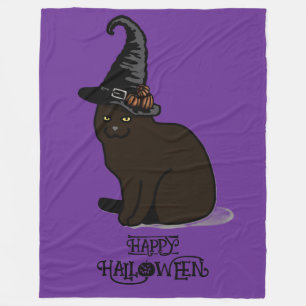 Halloween Whimsical Süße Hexe Katze Lila Fleecedecke