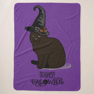 Halloween Whimsical Süße Hexenkatze Lila Sherpadecke