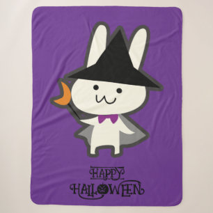 Halloween Whimsical Süßer Zauberer Kaninchen Lila Sherpadecke