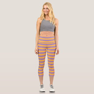 Halloween Whimsical Witch Orange Lila Streifen Capri Leggings