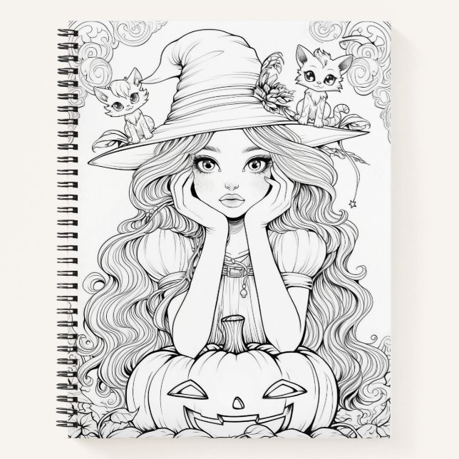 Halloween Whimsy: Kürkkatzen auf einem Hut Notizbuch (Vorderseite)