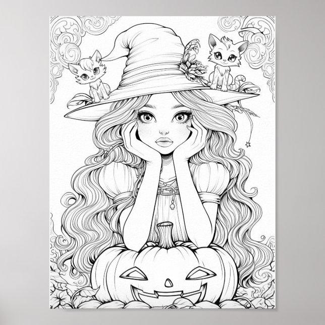Halloween Whimsy: Kürkkatzen auf Hutfarbe Poster (Vorne)