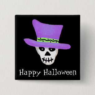 Halloween Whimsy Skeleton Skull Happy Halloween Button