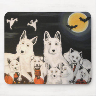 Halloween White German Shepherd Dog Family Mousepad