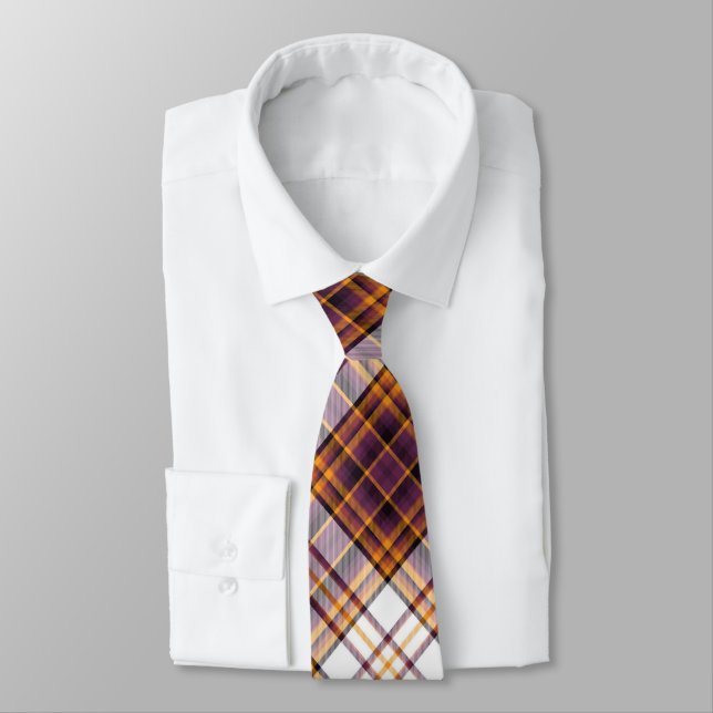 Halloween White, Lila & Orange Kariertes Muster Krawatte (Gebunden)