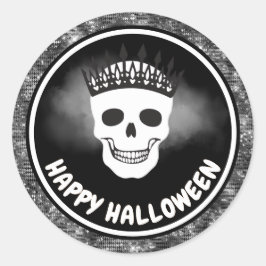 Halloween, White Skull Queen und Black Glitzer Runder Aufkleber