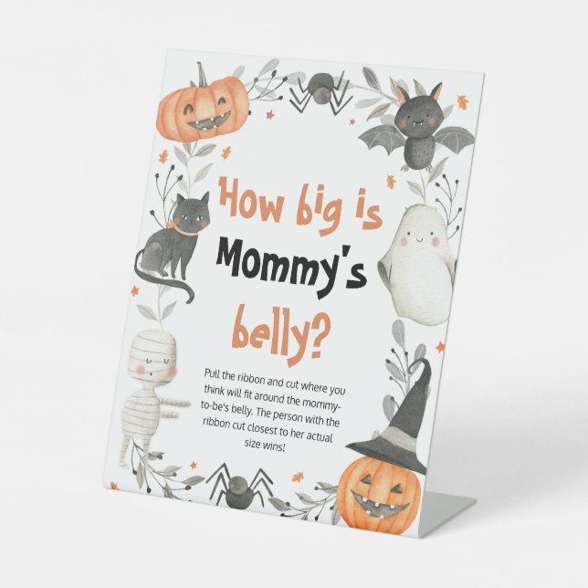 Halloween, wie groß ist Mama's Bauchduschenspiel Sockelschild (Vorderseite)
