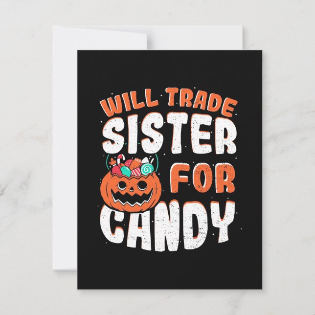 Halloween Will Trade Sister für Süßigkeiten Dankeskarte (Vorderseite)