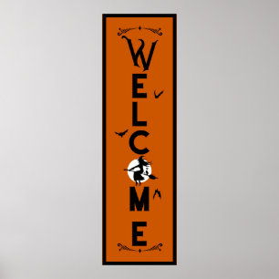 Halloween Willkommen   Länge der orangen Hexentüre Poster