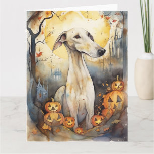 Halloween-Windhund mit Kürbissen Gruselig Karte