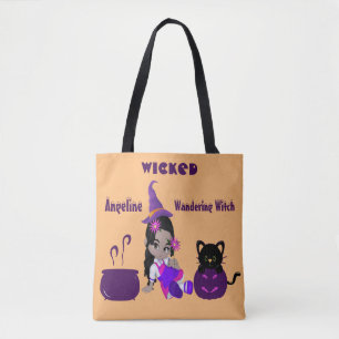 Halloween Wing Wanderhexe Orange Niedliche Katze Tasche