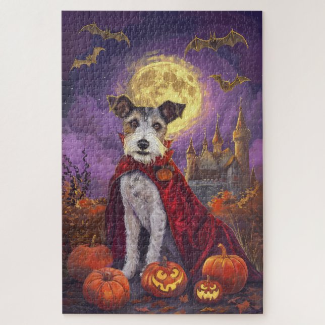 Halloween Wirefox Terrier Vampire Pumpkins Beängst (Vertikal)