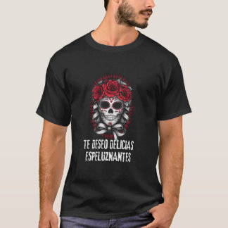 Halloween Wish Spooky Delights Blume Skull Spanis T-Shirt