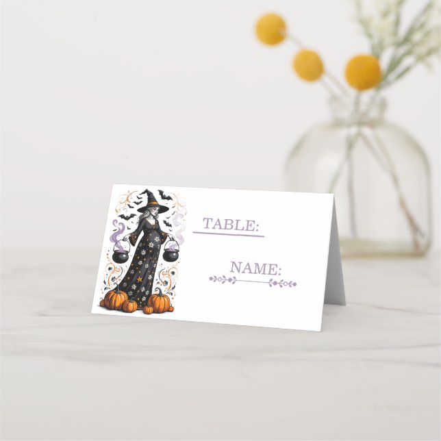 Halloween Witch Baby Shower  - Twins Are Brewing Platzkarte (Vorderseite)