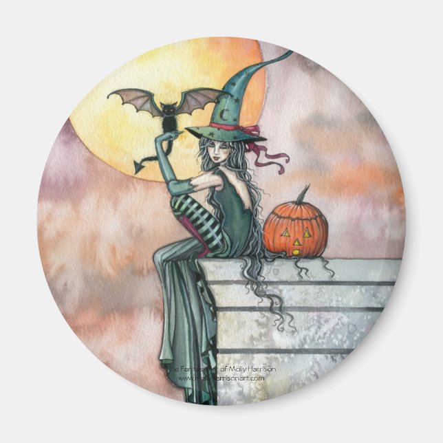 Halloween Witch Cat Magnet par Molly Harrison (Devant)