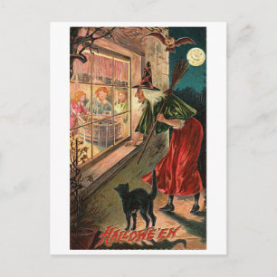 Halloween Witch, Cat Staring in Window Postkarte