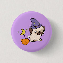Halloween Witch Dog Button