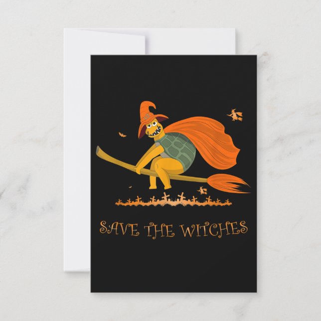 Halloween Witch Flying Turtle Broom Salem RSVP Karte (Vorderseite)