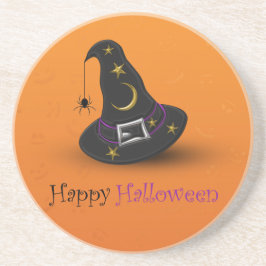 Halloween Witch Hat with Spider Sandstein Untersetzer