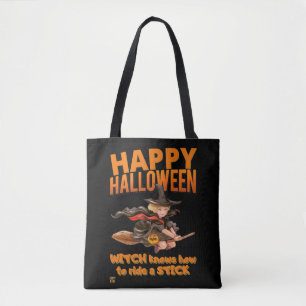 "HALLOWEEN WITCH RIDES STICK" lustig Tasche