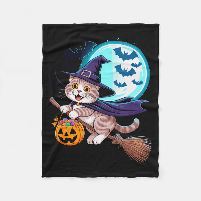 Halloween Witch Scottish Fold Moon Coupari  Fleecedecke (Vorderseite)