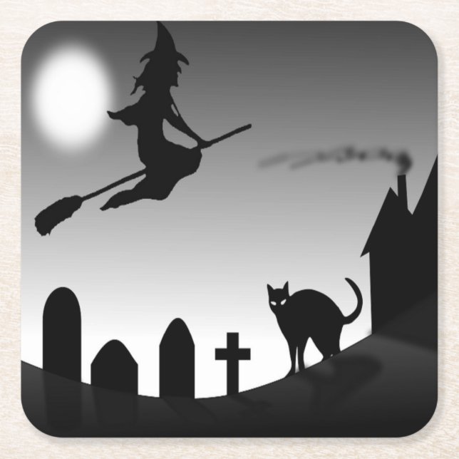 HALLOWEEN WITCH SILHOUETTE RECHTECKIGER PAPPUNTERSETZER (Vorderseite)