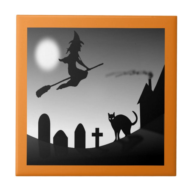 HALLOWEEN WITCH SILHOUETTE TILE FLIESE (Vorderseite)