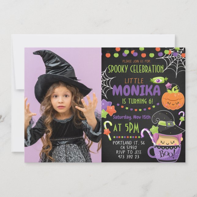 Halloween Witch Spooky Foto Kindergeburtstag Einladung (Vorderseite)