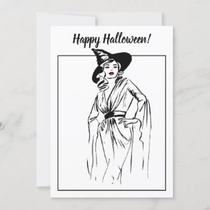 Halloween Witch Vintag Illustration Karte