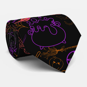 Halloween Witchcraft Muster Neon 01 Black BG Krawatte