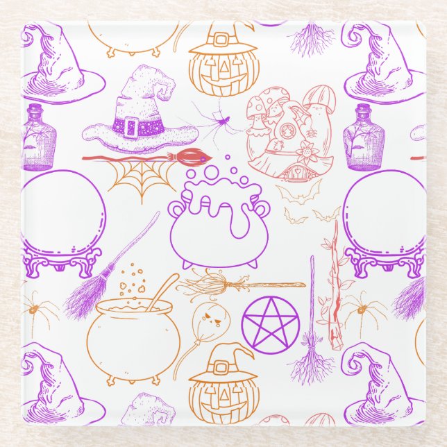 Halloween Witchcraft Muster Neon 01 Glasuntersetzer (Vorderseite)