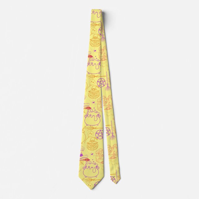 Halloween Witchcraft Muster Neon 01 L Gelb BG Krawatte (Vorderseite)