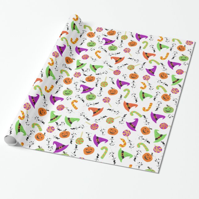 Halloween Witch's Hat Candies & Pumpkins Geschenkpapier (Ungerollt)