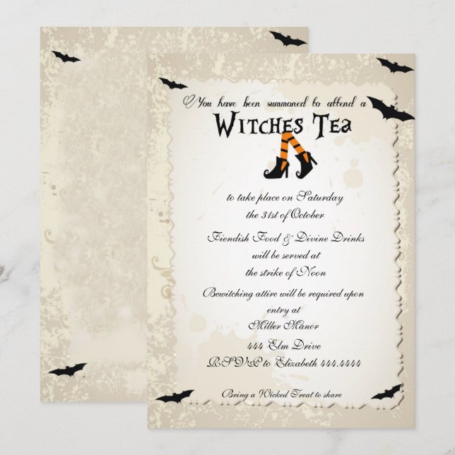 Halloween Witchs' Tea-Party Einladung (Vorne/Hinten)