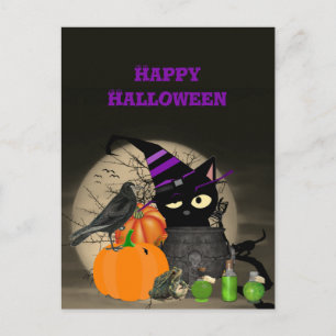 Halloween Witchy Black Cat For Kids Postcard Postkarte