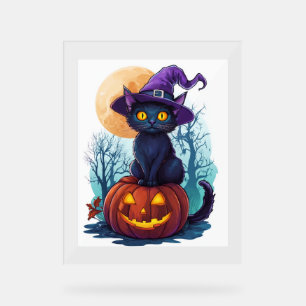 Halloween Witchy Cat auf einem Kürbis Acrylschild