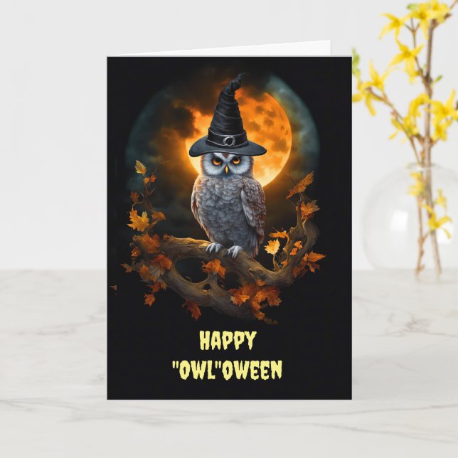 Halloween with Owl and Moon Cute and Funny Karte (Gelbe Blume)