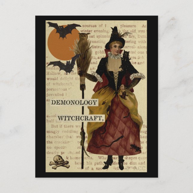 Halloween Witz Bats Moon Owl Skull Postkarte (Vorderseite)