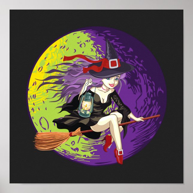 Halloween Witz Riding Broom Poster (Vorne)
